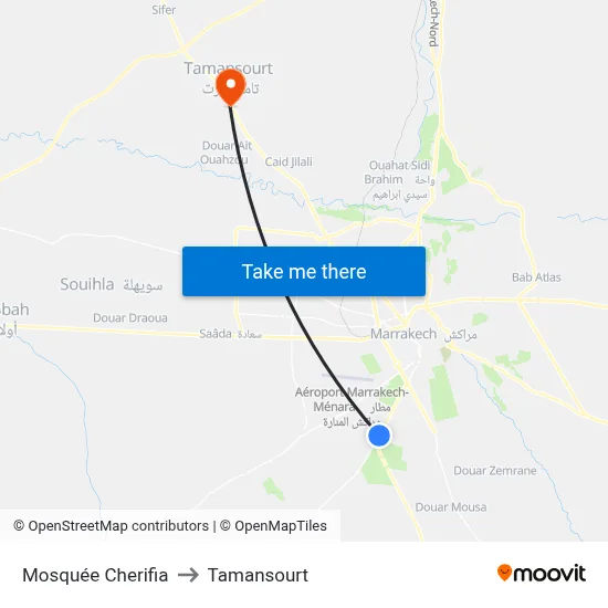 Cherifia Mosque to Tamansourt map