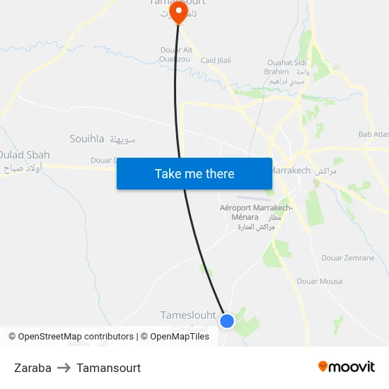 Zaraba to Tamansourt map