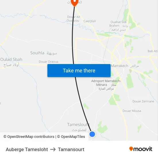 Auberge Tamesloht to Tamansourt map