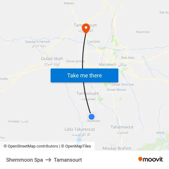 Shemmoon Spa to Tamansourt map