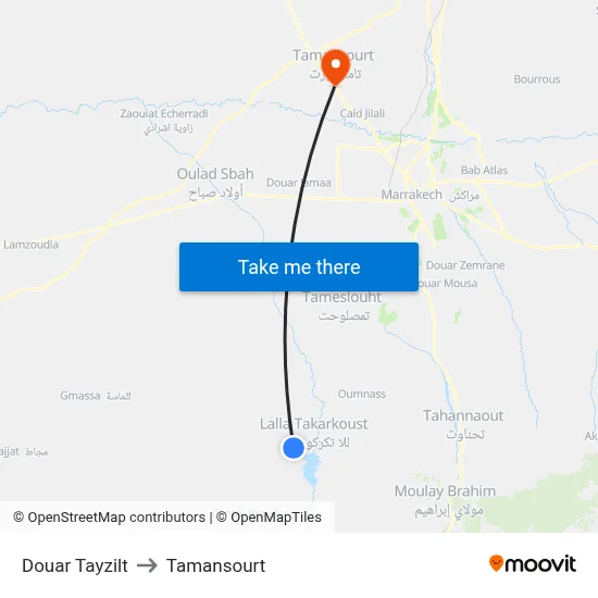Douar Tayzilt to Tamansourt map
