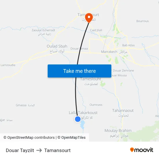 Douar Tayzilt to Tamansourt map