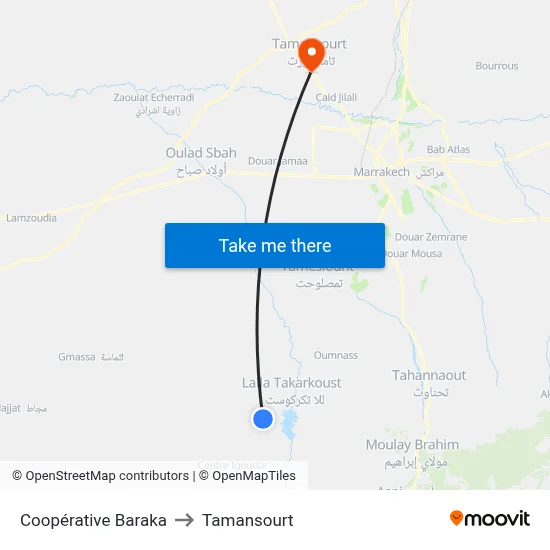 Coopérative Baraka to Tamansourt map