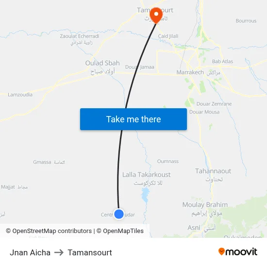 Jnan Aicha to Tamansourt map