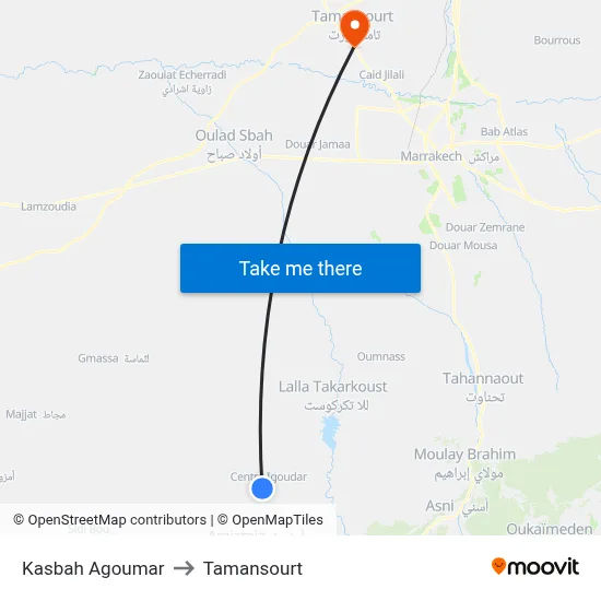 Kasbah Agoumar to Tamansourt map