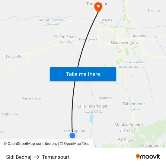 Sidi Bedhaj to Tamansourt map