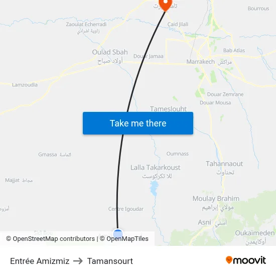 Entrée Amizmiz to Tamansourt map