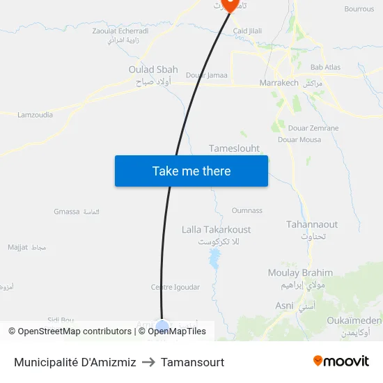 Municipalité D'Amizmiz to Tamansourt map