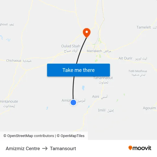 Amizmiz Centre to Tamansourt map