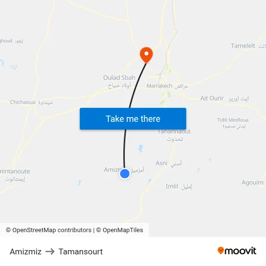 Amizmiz to Tamansourt map