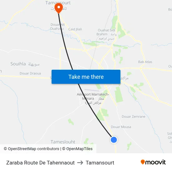 Zaraba Route De Tahennaout to Tamansourt map