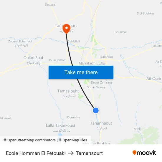 Ecole Homman El Fetouaki to Tamansourt map