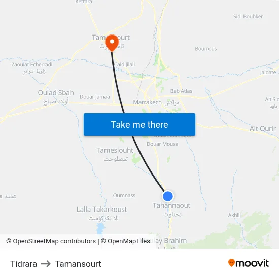 Tidrara to Tamansourt map
