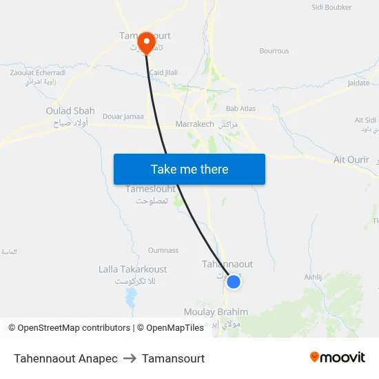Tahennaout Anapec to Tamansourt map