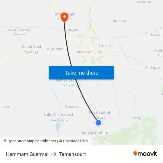 Hammam Guermai to Tamansourt map