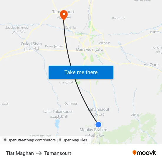 Tlat Maghan to Tamansourt map
