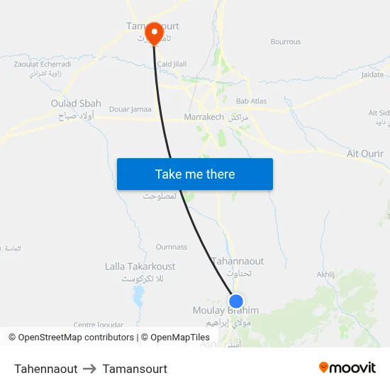Tahennaout to Tamansourt map