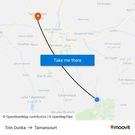Tnin Ourika to Tamansourt map