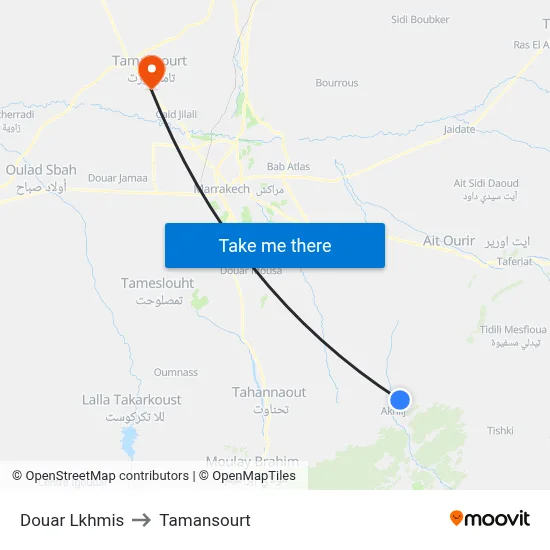 Douar Lkhmis to Tamansourt map