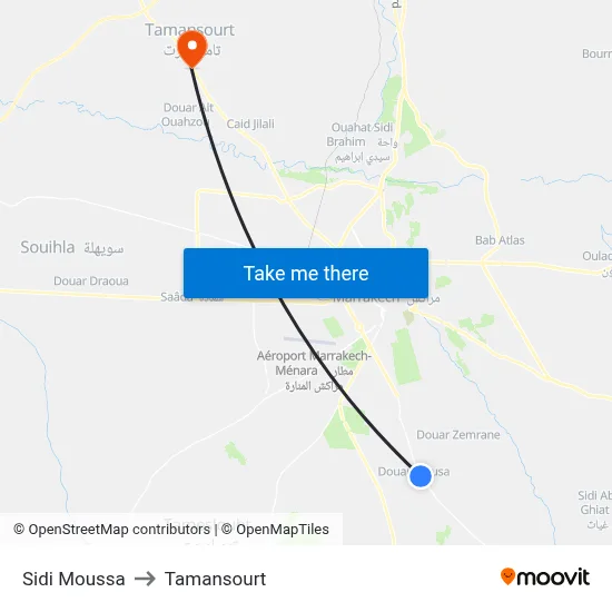 Sidi Moussa to Tamansourt map
