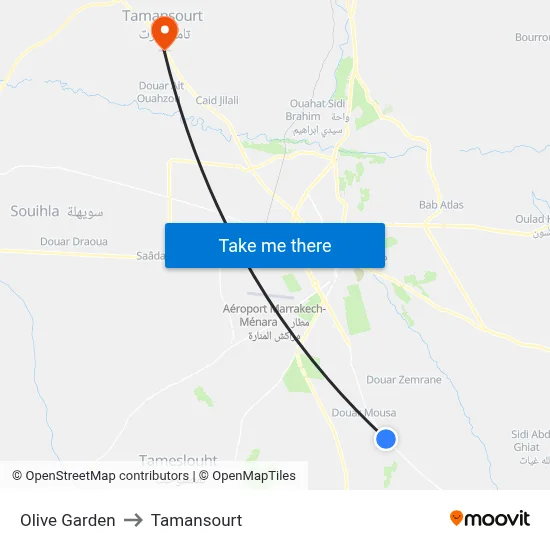 Olive Garden to Tamansourt map