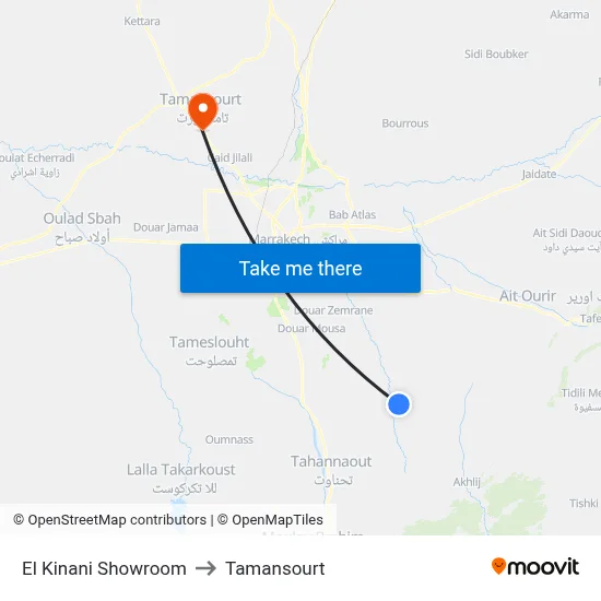 El Kinani Showroom to Tamansourt map