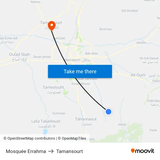 Errahma Mosque to Tamansourt map
