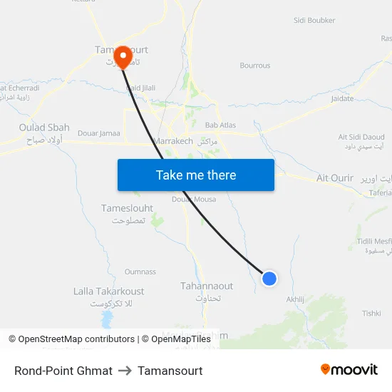 Rond-Point Ghmat to Tamansourt map