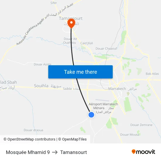 Mosquée Mhamid 9 to Tamansourt map