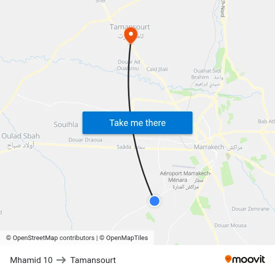 Mhamid 10 to Tamansourt map