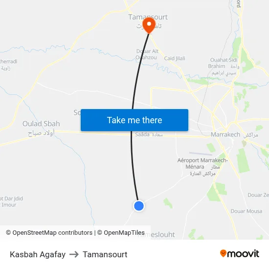 Agafay Kasbah to Tamansourt map