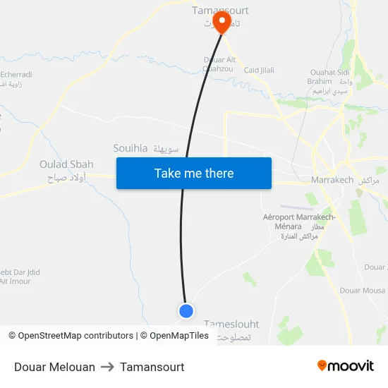 Douar Melouan to Tamansourt map