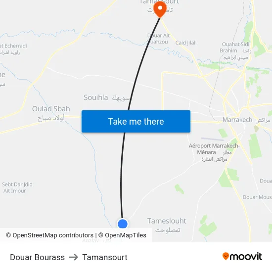 Douar Bourass to Tamansourt map