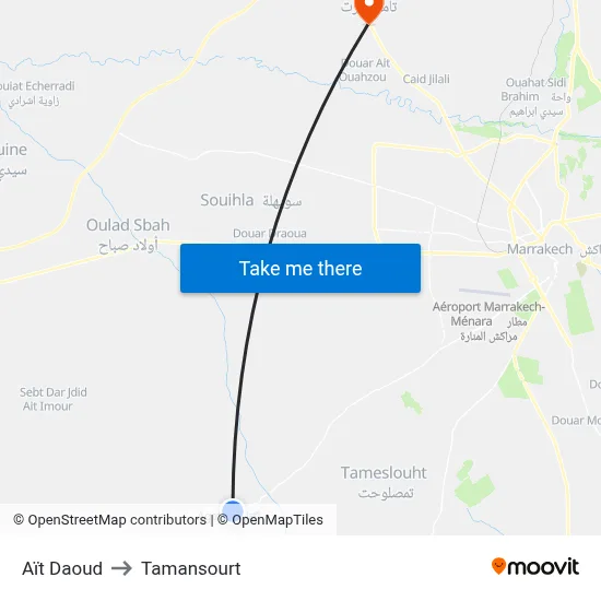 Aït Daoud to Tamansourt map
