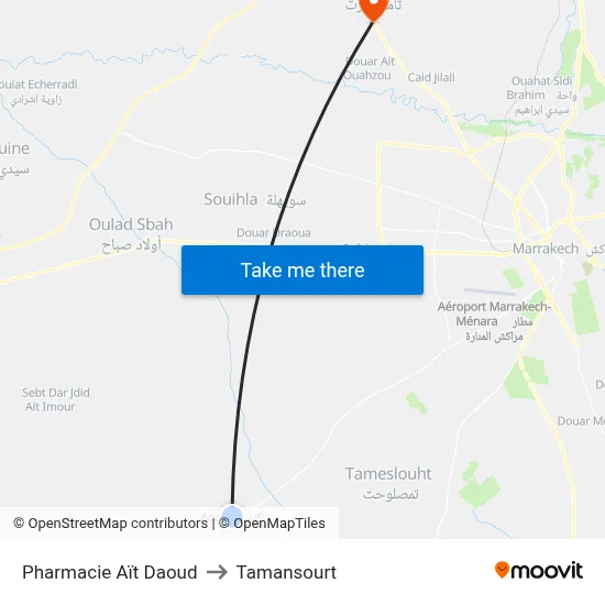 Pharmacie Aït Daoud to Tamansourt map