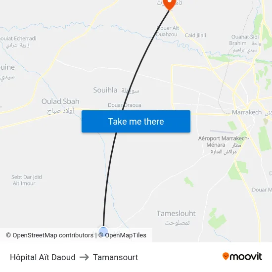 Hôpital Aït Daoud to Tamansourt map