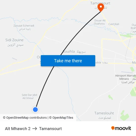 Aït Mhawch 2 to Tamansourt map