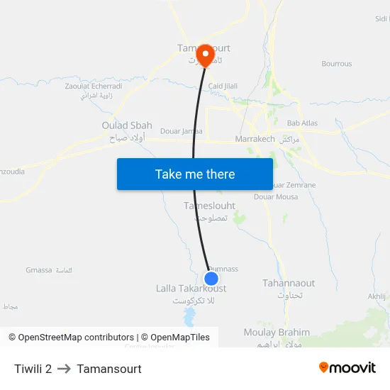 Tiwili 2 to Tamansourt map