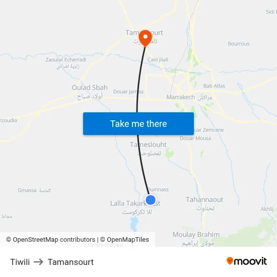 Tiwili to Tamansourt map