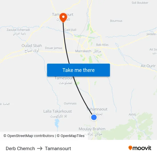 Derb Chemch to Tamansourt map