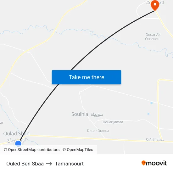 Ouled Ben Sbaa to Tamansourt map