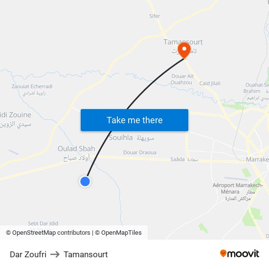 Dar Zoufri to Tamansourt map