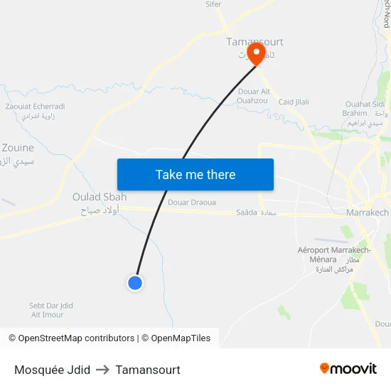 Mosquée Jdid to Tamansourt map