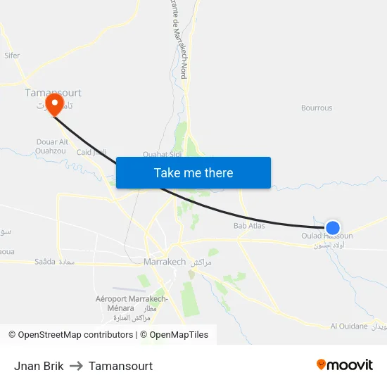 Jnan Brik to Tamansourt map
