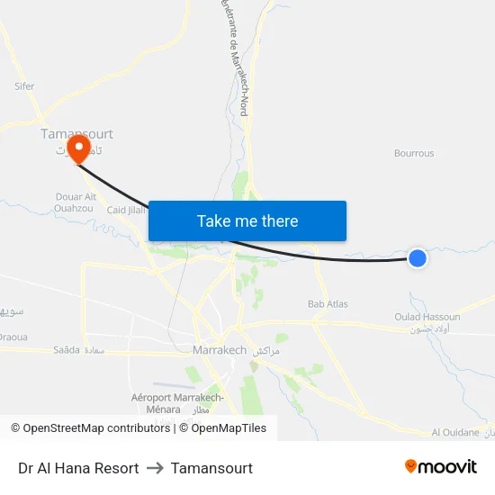 Dr Al Hana Resort to Tamansourt map