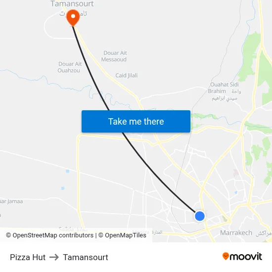 Pizza Hut to Tamansourt map