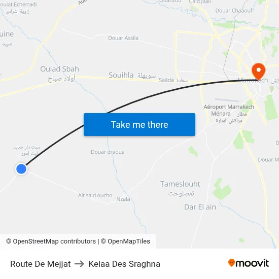 Route De Mejjat to Kelaa Des Sraghna map