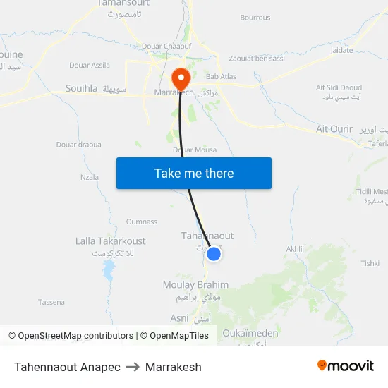 Tahennaout Anapec to Marrakesh map