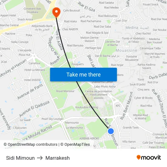 Sidi Mimoun to Marrakesh map