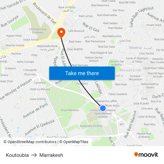 Koutoubia to Marrakesh map